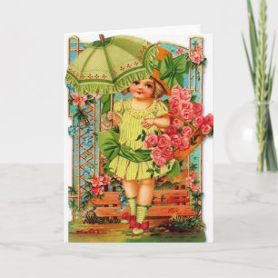 Carte Victorian Girl with Rose Note Card