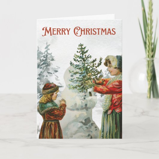Carte Victorian Girls Building a Snowman (Devant)