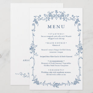 Carte Victorian Ornate Grace Floral Blue Mariage M