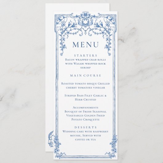 Carte Victorian Ornate Grace Floral Blue Mariage M (Devant / Derrière)