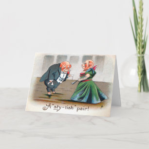 Carte Victorian Stylish Pigs Holiday Card