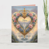 Carte Victorien, coeur doré avec des fleurs et dire (Devant)