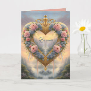 Carte Victorien, coeur doré avec des fleurs et dire