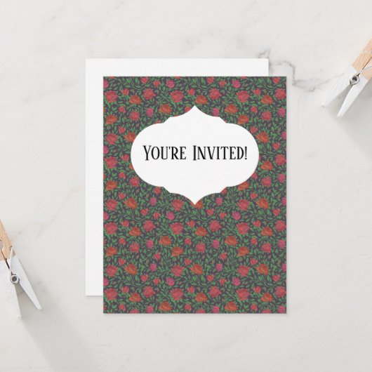 Carte Victorien Gothique Parfait Rouge & Fuchsia Rose (Devant/Arrière en situation)