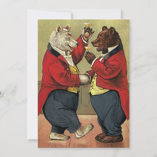Carte Victorien vintage Joyeux, Gay, Ours Danseurs (Devant)