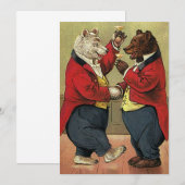 Carte Victorien vintage Joyeux, Gay, Ours Danseurs (Devant / Derrière)