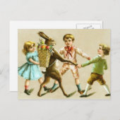 Carte victorienne d'enfants de danse de lapin de (Devant / Derrière)