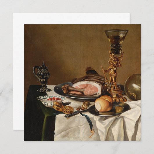 Carte Vie morte avec jambon, livres et vaisseaux ornemen (Devant / Derrière)