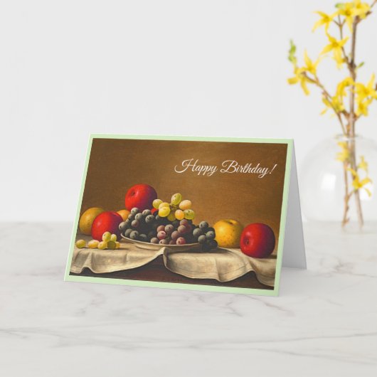 Carte Vie morte, Pommes, Raisins, Fruits Joyeux Annivers (Fleur jaune)