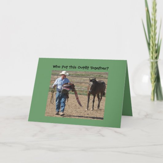 Carte Vieil anniversaire idiot de cowboy et de cheval (Devant)