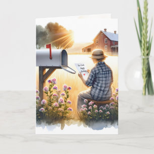Carte Vieille dame lisant une lettre d'anniversaire d'un