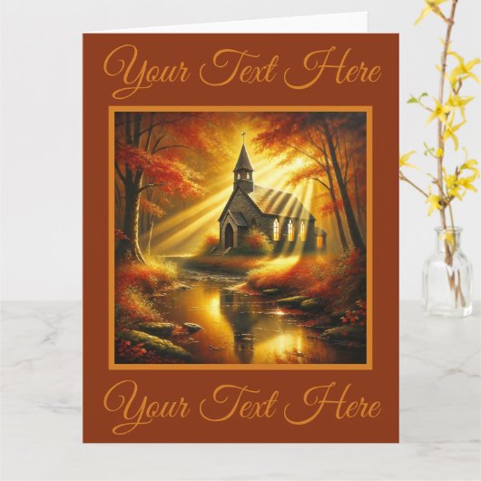 Carte Vieille église dans une forêt automnale (Fleur jaune)