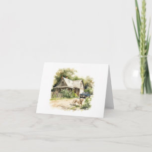 Carte Vieille ferme avec chien et voiture BLANC