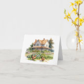 Carte Vieille ferme avec poulets (Fleur jaune)