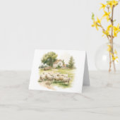 Carte Vieille ferme avec troupeau de mouton BLANK (Fleur jaune)