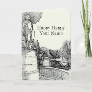 Carte Vieille fontaine dans le parc avec garçon sculpté