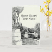 Carte Vieille fontaine dans le parc avec garçon sculpté (Fleur jaune)