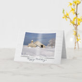 Carte Vieille grange en hiver sur bois (Fleur jaune)