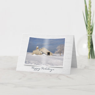 Carte Vieille grange en hiver sur bois