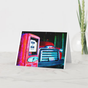 Carte Vieille pompe et GMC à gaz cultivant le camion