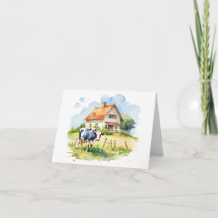 Carte Vieille vache avec vieille ferme BLANC