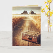 Carte Vieille valise sur une route sans queue (Fleur jaune)