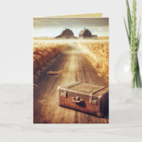 Vieille valise sur une route sans queue