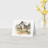 Carte Vielle grange avec ânes et Mules BLANK (Fleur jaune)