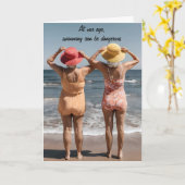 Carte Vielles Dames Sur La Plage Anniversaire (Fleur jaune)