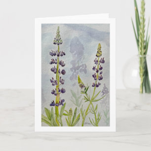 Carte vierge aux lupins aquarelle