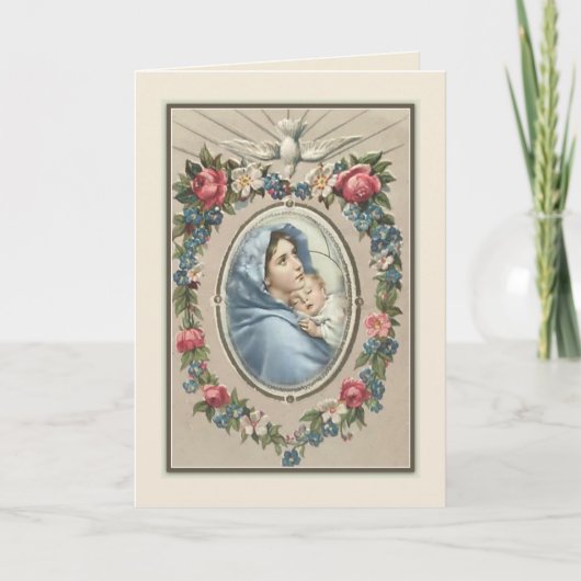 Carte Vierge catholique traditionnelle Marie Fleurs (Devant)