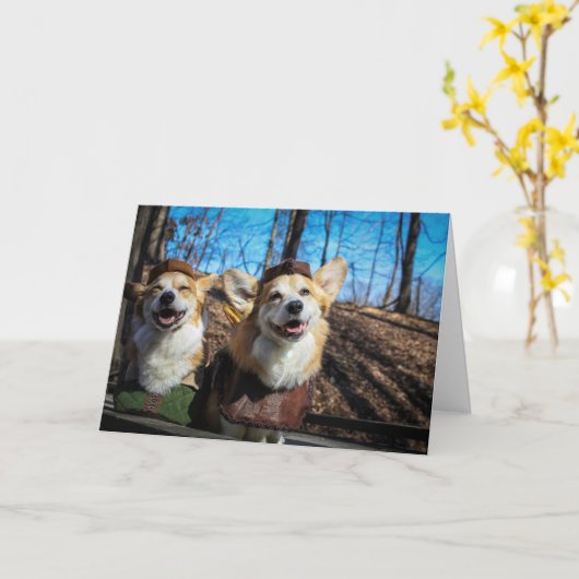 Carte vierge Corgi Robin Hood (Fleur jaune)