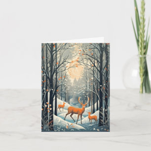 Carte vierge de cerf d'hiver de style gouache vint
