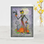 Carte vierge "de chat de Halloween" (Fleur jaune)