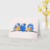Carte vierge de note de trois oiseaux bleus (Fleur jaune)