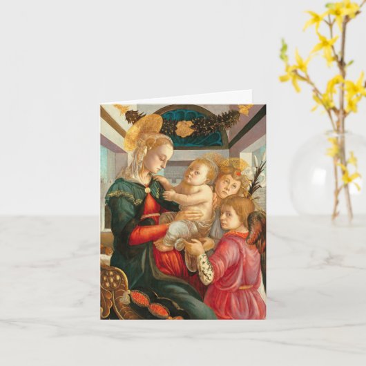 Carte Vierge et enfant Deux anges Botticelli Noël (Fleur jaune)