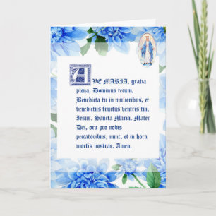 Carte Vierge Marie AVE MARIA LATIN Dahlias bleus