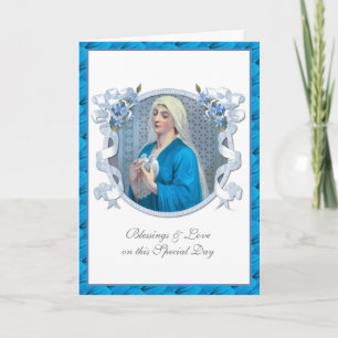 Carte Vierge Marie Colombes Fleurs Vintage Religieux