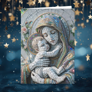 Carte Vierge Marie et Enfant Jésus   Statue en mosaïque
