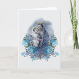 Carte Vierge Marie Fleurie Catholique Vintage Religieuse