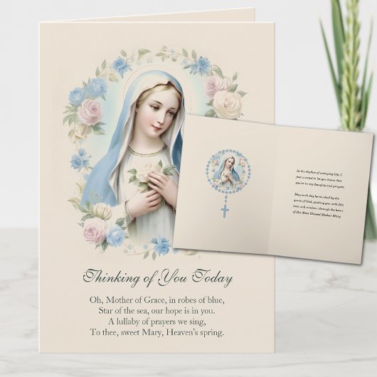 Carte Vierge Marie Fleurs Pensée pour Vous Prière