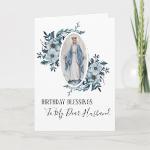 Carte Vierge Marie floral bleu anniversaire de mari de