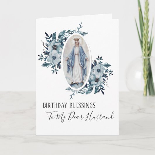 Carte Vierge Marie floral bleu anniversaire | de mari de (Devant)
