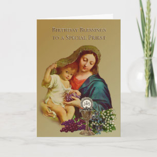 Carte Vierge Marie Jésus Prêtre catholique Prière d'anni