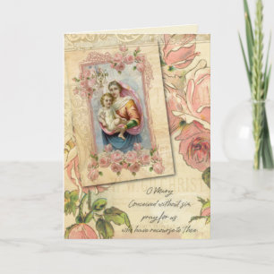 Carte Vierge Marie Jésus Roses Vintages religieux
