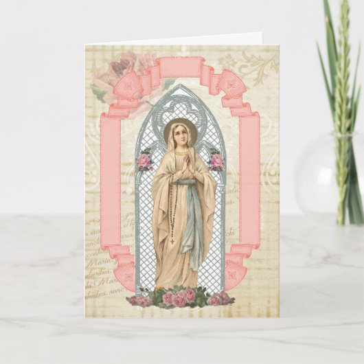 Carte Vierge Marie Lourdes Prière catholique d'anniversa (Devant)