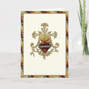 Carte Vierge Marie Monogramme Floral au Cœur Immaculé 