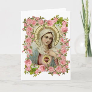 Carte Vierge Marie religieuse florale vintage catholique
