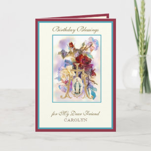 Carte Vierge Marie Roses Amie Religieuse Vintage