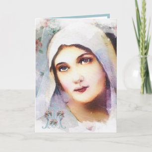 Carte Vierge Marie vintage Aquarelle religieuse Croix